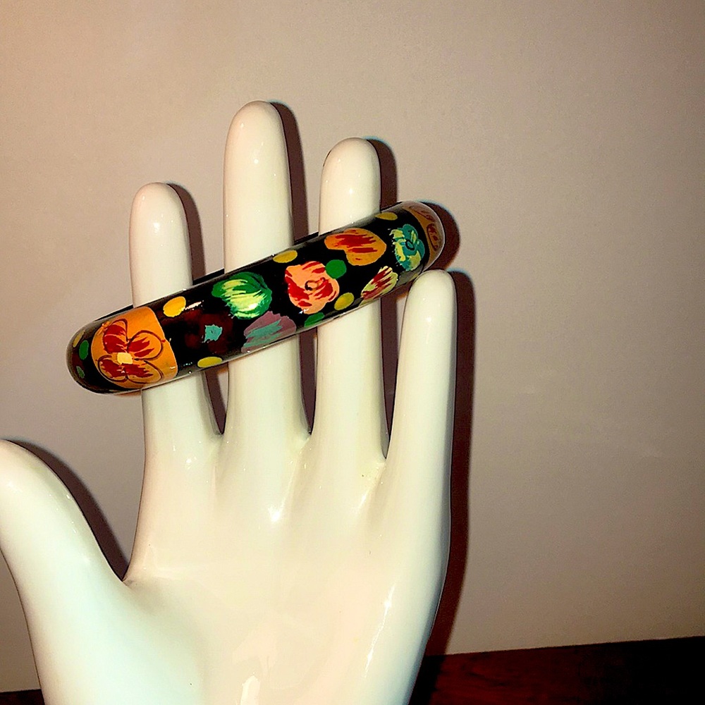 Vintage Floral hand painted bangle bracelet